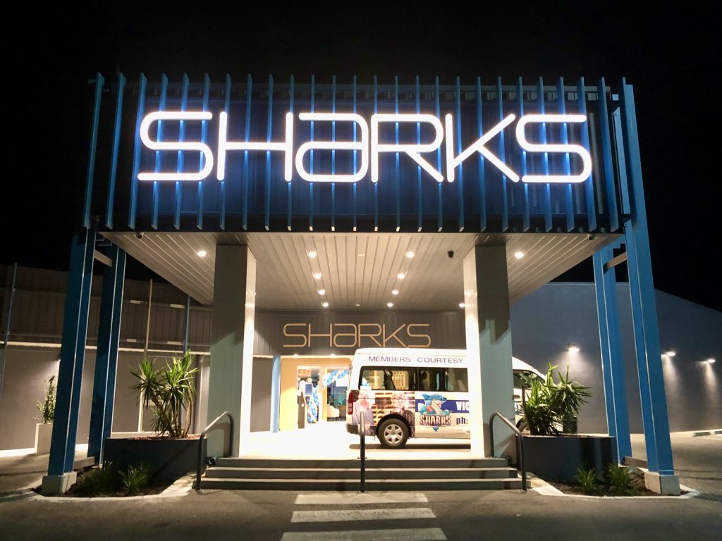 sharks entrance illuminated signage